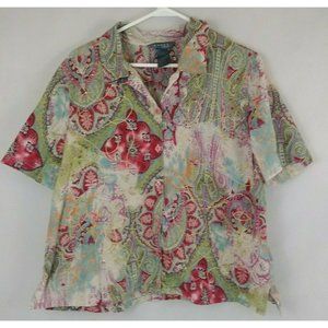 Koret Petite Sheer Embroidered Floral Paisley Blouse Size PL